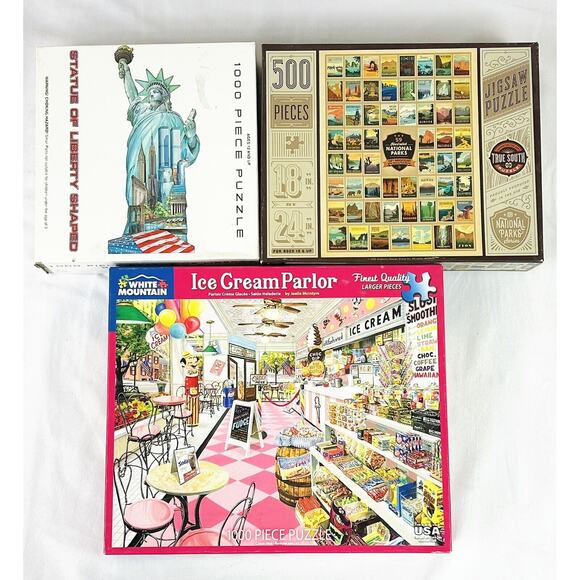 Puzzle Lot 1000 & 500 pieces Statue of Liberty National Parks Ice Cream Parlor - Picture 1 of 4